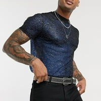 Mužjak ljetna zabavna mreža za blubu za bluzu za čvrsto okrugli vrat kratkih rukava majica plava xxxxl