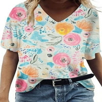 Majica GRIANOOK za žene V izrez majicu cvjetni print ljetni vrhovi dame labav tee comfy bluza s kratkim