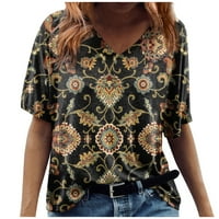 Trendy cvjetna majica Ženski ljetni kratki rukav Tunički vrhovi V izrez Grafički majica Majica Casual