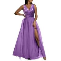 Žene Solid Color Tulle maturalna haljina Duga svečana večernja haljina sa prorezom Dress Formalne večernje