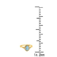 Aonejewelry 0. Karat ovalni oblik Aquamarine i dijamantni prsten u 10K čvrstog ruža, bijelog i žutog