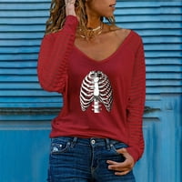 Majice za žene skeleton bundeva srce cvjetno print majica za žene sljepom s rukavima Slowine Fall majica