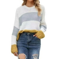 Buigttklop Nema granica džemperi za žene čišćenje Žene udobne boje bloka duge duljine okrugli vrat džemper