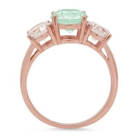 3. CT sjajan okrugli rez simulirani zeleni dijamant 14K ružičasto zlato tromjesečni prsten sz 7.5