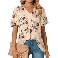Ženski okrugli vrhovi vrata za cvjetni print Crewneck casual bluza naletirana majica s kratkim rukavima