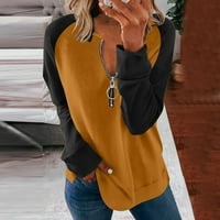Modni patchwork blok košulje s dukserom za jesen V-izrez Trendi pulover plus veličina dugih rukava opružna odjeća za žene žuti xxl