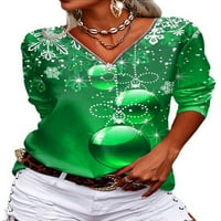 Glonme majica s dugim rukavima za žene labave Xmas vrhove modne tuničke bluze zelena m