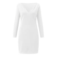 Bijela haljina Ženska puna boja dugih rukava dugih rukava Vruća haljina padaju haljine za žene
