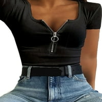 Uerlsty žene seksi patentni patentni patentni vrpci V rect majica kratki rukav teretana fit bluza tie