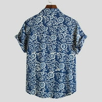 Pgeraug muške majice kratki rukav tisak havajske pamučne platnene bluze polo majice za muškarce plavi