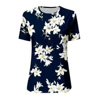 Cvjetni tiskani vrhovi za žene kratki rukav plus veličine T majice V izrez Casual Workout Majica Vintage