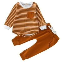 Mjesečni dječaci Odjeća Toddler Boys Girls Winter Dugi rukav Striped otisci vrhovi hlače Outfit Set