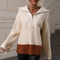 CETHRIO pulover džempere za žene lagani dugi rukav patchwork patent patentne casual zimske klirence