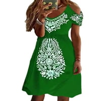 Sanviglor Women Midi haljine Boho sandress off ramena T Majica Haljina Ležerne prilike za odmor zelena