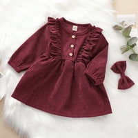 Toddler Baby Girl Winter Haljina Corduroy High-struk ruktici rubnja princeza haljina s lukom