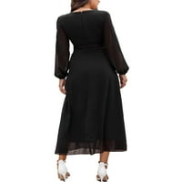 Elegantna V izrez Linijska haljina s dugim rukavima Crne ženske haljine s