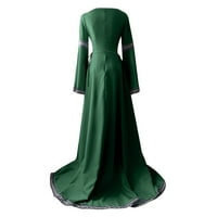 Ženske haljine ispisani izrez scoop-line maxi casual ljetni haljina s dugim rukavima zelena s