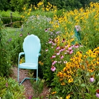 Plava stolica i razni cvjetovi u vrtu, okrug Marion, Illinois, SAD Poster Print