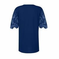 Bluze za žene V-izrez čipka za spajanje kratkih rukava majice modne rebraste vrhove pulover 2xl