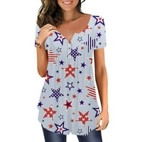 Američke zastave zvijezde Strips za žene 4. jula Patriotska košulja Slatka grafička bluza USA Flag Tops Ljetni tee Ispis Dugme Nasled Top CrewNeck kratki rukav svijetlo plavi xxl