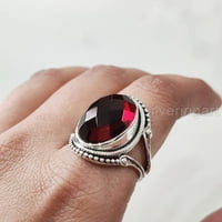 Prirodni proverski prsten, ženski Garnet prsten, januarski kamen, boemski bend, srebro, ženski prsten,