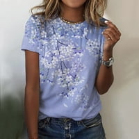 Clearsance Ljetni vrhovi za žene Trendi okruglog dekolte od ispisane bluze Casual Women Bluzes Moda
