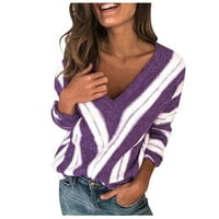 Ženski pleteni ležerni modni izrez Tunika prugasta dugi rukav ženski bluza ženska bluza