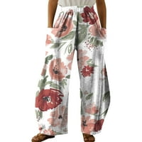 Teretne pantalone za žensko odobrenje ispod 20 dolara, ležerni lobavi široki džep nogu tiskani ravne plus veličine za žene ružičaste veličine 6