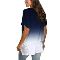 Funicet Womens Ljetni vrhovi V izrez Gradientne košulje Casual Rolled rukava sa majica Split Tunic Top