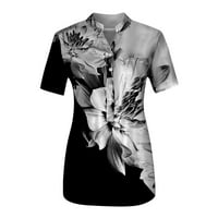 TUPHREGYOW ženska trendy velika veličina košulja za čišćenje botmona dolje vrhovi odjeća cvjetni cvjetni tisak mekani kratki rukav V izrez modna ljetna casual labava bluza crna l