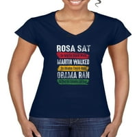 Divlji Bobby Rosa Sat Martin hodao je Obama RAN Crni ponos ženski standardni V-izrez Tee, mornarsko,