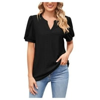Žene ljetne vrhove Puff rukav ležerne ljetne vrhove uzori uzorak majice crne s