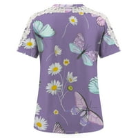 Ženska ljetna majica Crew izrez cvjetni bluza s kratkim rukavima Purple XL