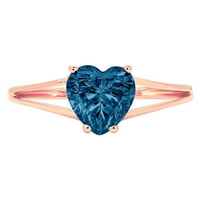 1. CT sjajan srčani rez prirodni London Blue Topaz 14k Rose Gold Solitaire Prsten SZ 7.75