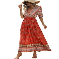 Colisha ženske duge haljine cvjetni print ljeto plaža sandress kratki rukav maxi haljine labavi boho