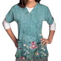 Bazyrey ženski kratki rukav ženski V-izrez cvjetna bluza modni džepni majica zelena 2xl