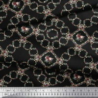 Soimoi crna teška satenska tkanina cvjetna vijenac Geometrijska tiskana zanatska tkanina sa dvorištem