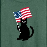 Instant poruka - Crna mačka sa zastavom - Ženska lagana francuska Terry Pulover