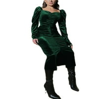 Grianlook Women Midi haljina dugih rukava s kugličnim haljinom V izrez Bodycon haljine dame Slim fit