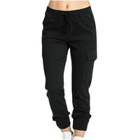 Žene povremene teretne hlače izvlačenje elastičnih struka Capri hlače sa džepovima, crna, xxxxl