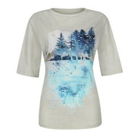 Majice za žene Top pejzažni cvjetni ispis O-izrez Labavi kratki rukav Ležerne prilike Top Bluze