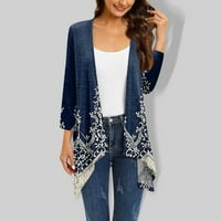 Feterrnal ženski gradijentni ispis nepravilni kardigan s tri četvrtine sa džepnim jaknom za velike majice