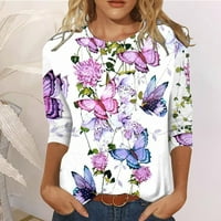 Ljetna vrhova bluza za majicu za žene, ženska modna tiskana majica na srednjim rukavima bluza okrugli vrat casual vrhovi