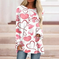 Plus veličine za žene Modni ženski dan zaljubljenih Ispis srednjeg duljine labavo pulover okrugli vrat dugih rukava ružičasti m