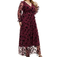 Ljetne haljine za žene plus veličina dugih rukava tisak čipkasti haljina V-izrez Maxi labav fit y2k