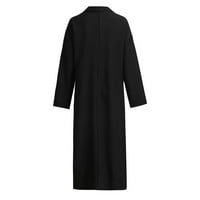 Clearsance Ljetne haljine za žene V-izrez Solid A-line Dužina za gledanje Leisure Dugi rukava Crna 4xL
