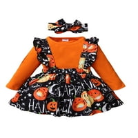 Djevojke za bebe Halloween Outfit Sets Solid Boja s dugim rukavima ROMper + bundeva print suknja od
