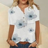 Seksi vrhovi za žene ljetni cvjetni uzorak bluza V-izrez kratki rukav udobne dressy tshirts