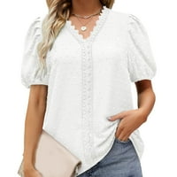 Majice za žene Solid Color Tops Lable V izrez TEE Bluza Bubble kratki rukav Ležerne ljetne bijele boje