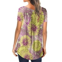 Levmjia Womens Plus veličine vrhova kratkih rukava Summer Fashion V- izrez cvjetni tiskani tunički tipci The Dugs majica